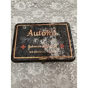 Antique 1930’s Auto Accident Case Medical Kit Old Advertising Tin w/ Contents